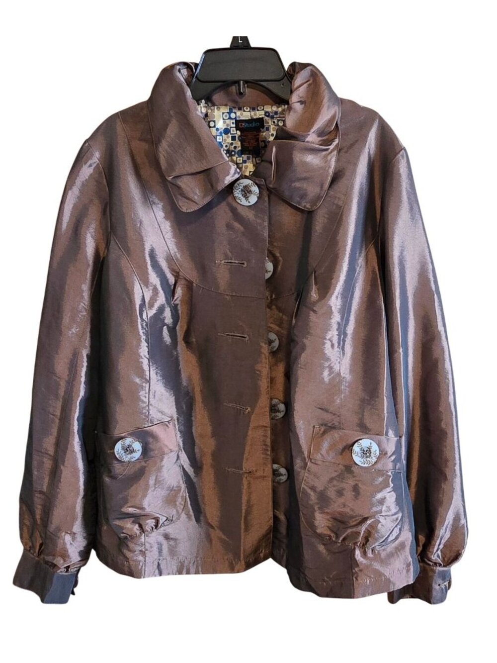 Metallic Bronze DStudio Jacket Shiny Buttons vintage elegant classic unique